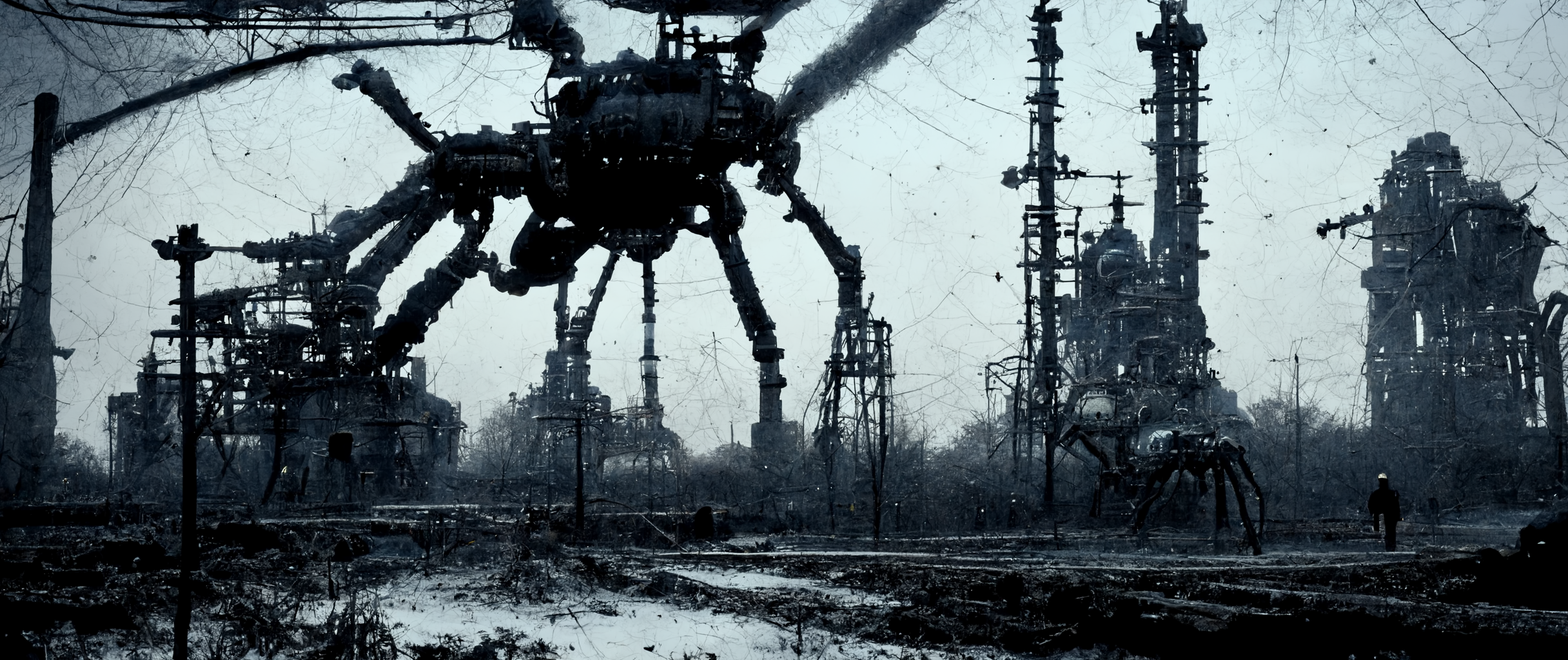 vibe_giant_robot_spiders_desolate_industrial_landscape_bombed_r_00bcd53c-c130-463f-a36a-596fcbe8e0a8