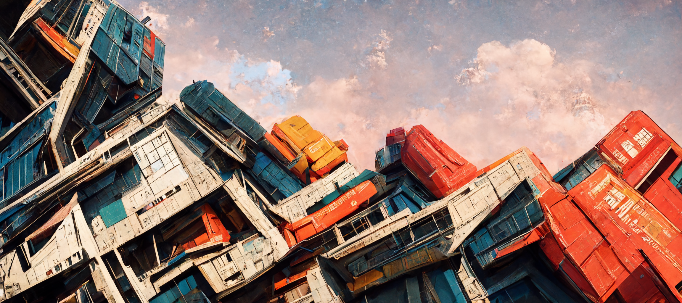 vibe_huge_pile_of_giant_sneakers_towering_over_a_town_photoreal_1f3e2ac0-4f0b-4740-95a1-98b7eb8190ad