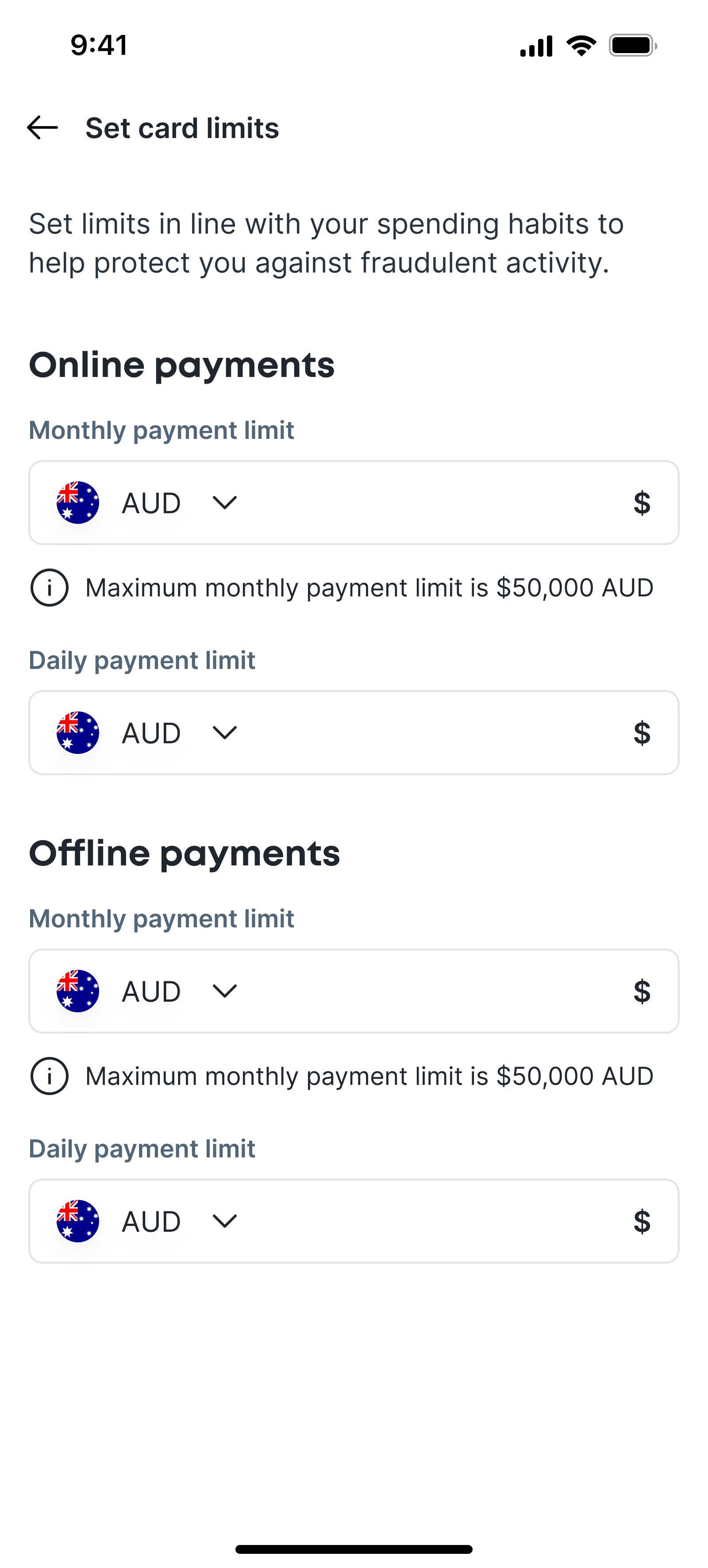 3.2.8 cards – edit details – payment limits