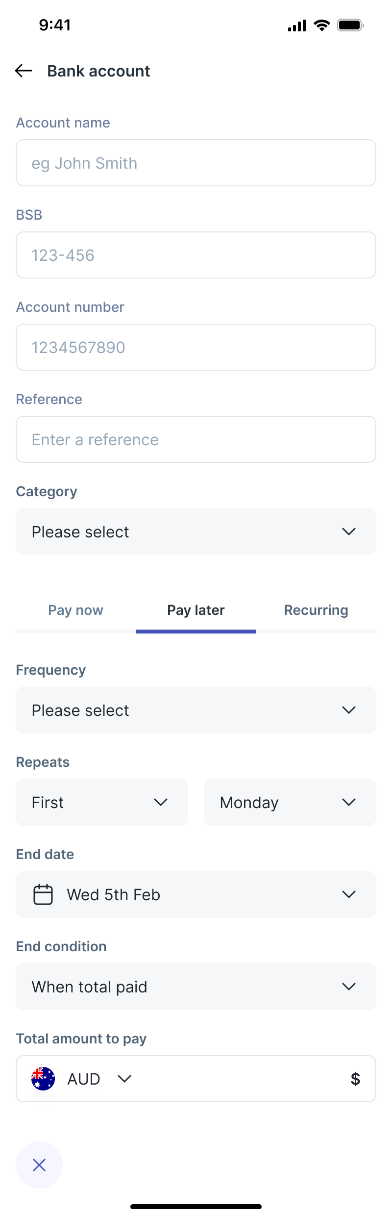 5.1.6.2 pay someone – bank account – pay later